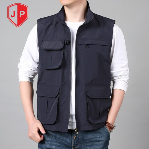 JP 户外男士马甲多口袋休闲工装背心薄款速干马夹2677 卡其色 XL (适合140斤-155斤)