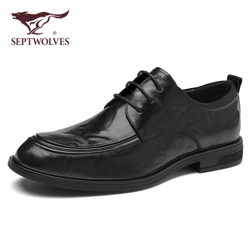 Septwolves Leather Shoes Men's Winter 2025 New First Layer Cowhide Soft Sole Formal Business Shoes Genuine Leather British Style Casual Leather Shoes Black 39