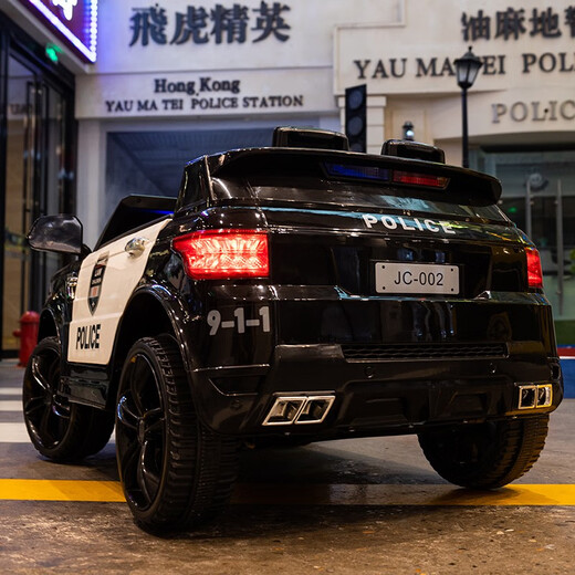 没玩没了儿童电动车警车男女小孩带遥控玩具车可坐人宝宝童车越野车 低配黑色双驱警笛警灯带遥控硬轮