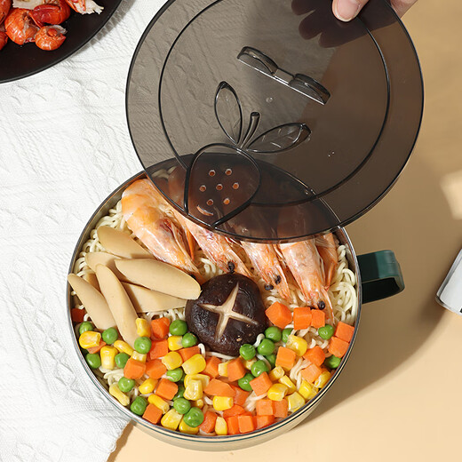 Baijie 304 stainless steel instant noodle bowl lunch box with lid, sealed and anti-scalding, student lunch box, office worker rice bowl, dark green 1300ml