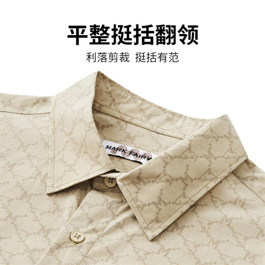 马克华菲【纯棉老花满印】短袖衬衫男25夏季宽松亲肤透气短袖休闲短袖衬衣 701卡其 2XL