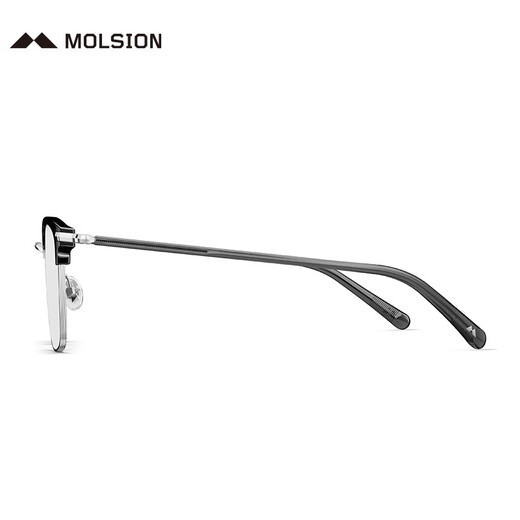 MOLSION陌森眉架眼镜架肖战同款男女眼镜框可配度数防蓝光眼镜MJ6180 B15银色|亮黑 框+PROSUN防蓝光1.67片(800度内)