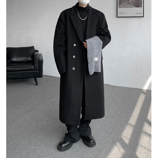 Qingchao Shang 8XL Extra Large Size Windbreaker Men's Spring and Autumn Korean Style Loose Long Woolen Coat Men's Fashion 300Jin Jin is equal to 0.5kg Youth Jacket Black and Cotton 8XL Recommended 265-290Jin Jin is equal to 0.5kg