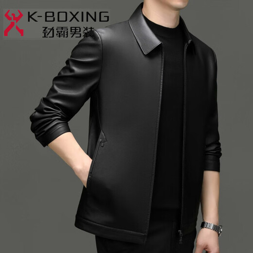 KBXNG Jinba genuine leather jacket new autumn and winter middle-aged lapel men's slim sheepskin dad casual leather 8116 black single leather 8116 black single leather one size fits all 170/48
