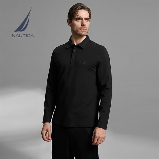 NAUTICA shopping mall same style men's autumn and winter Tencel wool warm and skin-friendly long-sleeved POLO shirt for men KB3308 Dark Night Black 0TB M