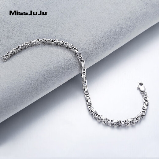 Miss JuJu Platinum Bracelet Men's Fashion PT950 Platinum Gao Qiqiang Same Style Bracelet Attractive Bracelet Customized Weight 48-50g Length 18cm Thick About 5.5mm