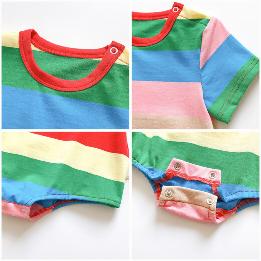 Youth-friendly baby baby clothes summer short-sleeved male and female babies rainbow striped triangle bag fart clothes newborn full month one year old summer clothes rainbow striped triangle hoodie 73cm