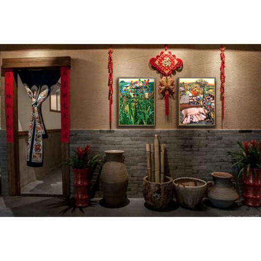 
Self-adhesive hotel decoration painting stickers Northeast folk paintings Farmhouse hanging paintings Northern rural rural farmers harvest Military green Z1048 adhesive stickers (slightly thin) 30x40 cm single