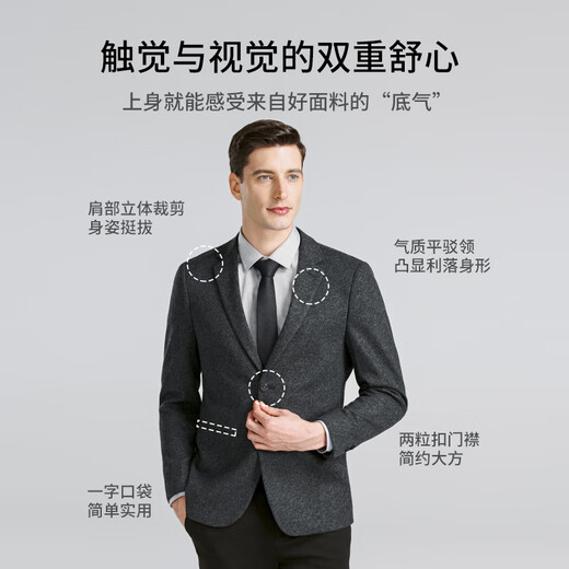 SHANSHAN杉杉西服男春秋新款含羊毛商务休闲中青年男士西装外套职业正装 灰色 M (170)