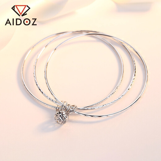 Aido Diamond pt950 platinum bracelet for women, platinum three lives and three generations wishing bead bracelet gift for wife, weight 12.26 grams, inner diameter 52mm