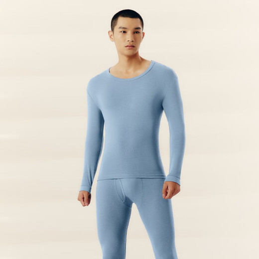 Three-gun autumn clothes and autumn trousers for men and women pure ribbed cotton Xinjiang cotton anti-static thin thermal underwear set couple base autumn round neck haze blue (men) XL