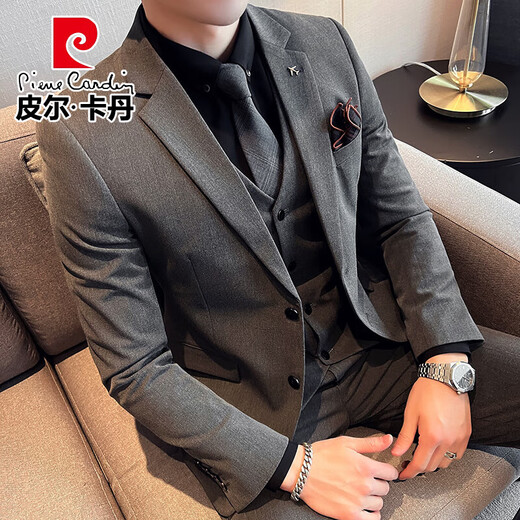 Pierre Cardin Bräutigam Anzug Männer Business Professional Formale Wedding Kleid hübsche lässige, schlanke große Größe Anzug Männer SJT9889 mittelgroße graue dreiköpfige Anzug (Anzug + Hosen + Weste) 2xl Größe 165-185 Gewicht 135-145 Jin [Jin gleich 0,5 kg]