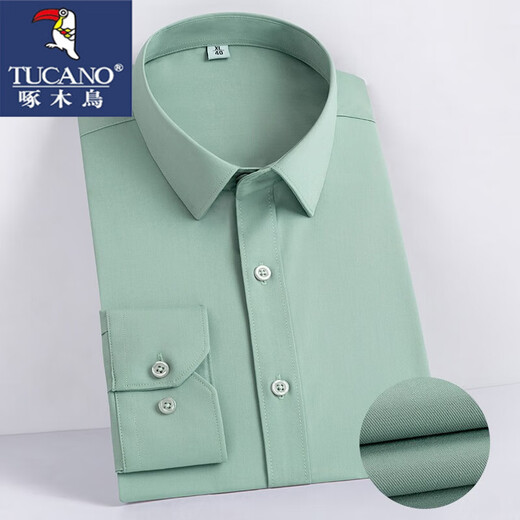 Мужская рубашка против морщин с длинными рукавами и длинными рукавами, деловая повседневная рубашка Woodpecker, профессиональная черно-белая мужская рубашка, белый плюс бархат, 2XL