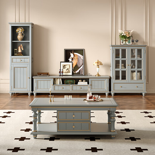 Yachen Home Retro American Massivholz TV -Schrank rechteckiger Couchtisch Weinschrank Kombination Kombination aus Hausbodenschrank Wohnzimmer Einfacher Pfirsich Herz Blumen und Holz -TV -Schrank [Walnussfarbe]