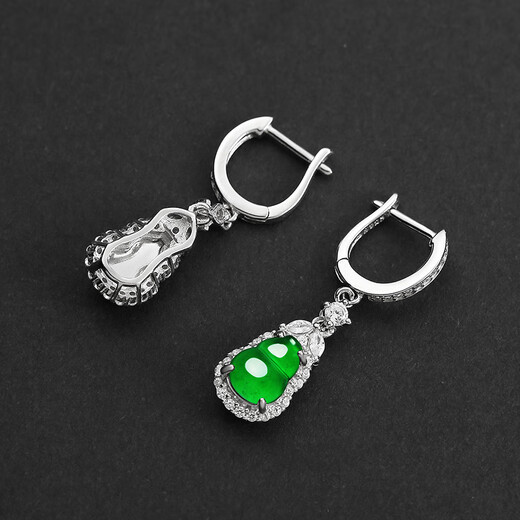 Purple glass Yang Mi's same style S925 silver inlaid with imperial green A-grade jade gourd ice earrings earrings Chinese Valentine's Day gift Imperial green jade gourd earrings