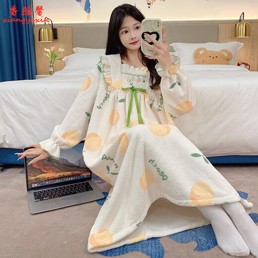 XIANGYAXIN CORAL VELVET CIERNO PARA Mujeres en otoño e invierno Nuevo encaje dulce espesado princesa larga princesa ropa para el hogar pajamas x723 mariposa m