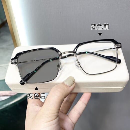 Duomu GM que cambia el color Gacias de miopía La radiación anti-azul de los hombres se puede combinar con protección para los ojos y marco cuadrado de moda marco negro y plateado [gris fotosensible inteligente] espejo de luz plana [0 grados] tela de espejo de espejo de alta gama