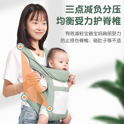 旌梦园新生儿宝宝背带婴儿横前抱式外出简易多功能轻便抱娃神器解放双手 薄荷绿色*网款