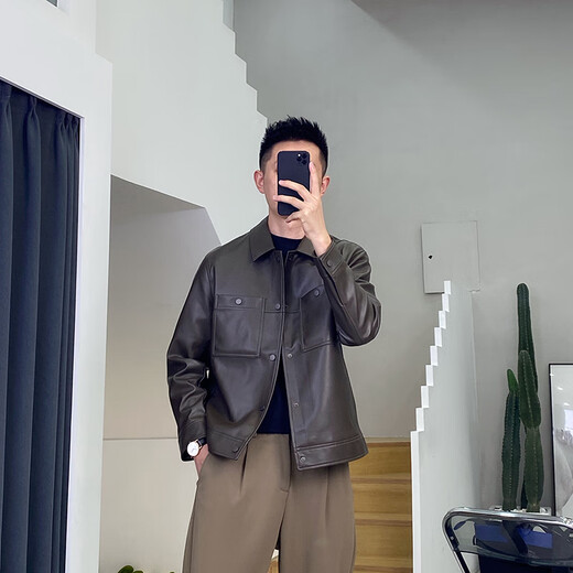 JAGR潮牌 皮衣男夹克外套2024防皮机车工装上衣百搭男士皮夹克 21811-2黑色 2XL-155斤