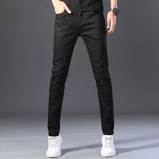 AJ ARMANI JEANS2023纯黑色牛仔裤男休闲百搭秋冬季弹力修身直筒潮牌长裤子 K683 38