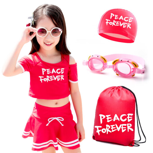 Youyou children's swimsuit girls split skirt with sleeves conservative girls Korean style swimsuit red 37241 red 3XL