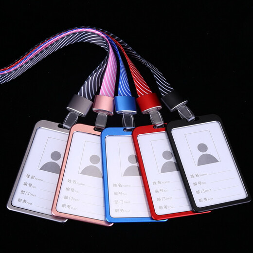 Kafus Doppelseitig transparentes Metall Aluminium-Legierungs-Zertifikat-Zertifikat-Kartenabdeckung Arbeitszertifikat Angestellter Lanyard Badge Anwesenheitszertifikat mit gestreiftem Seil Werksbades Besucherkarten Access Control Card Cover Custom 1002 Silber vertikal + 9889 Silberschnalle Silber Seil 1