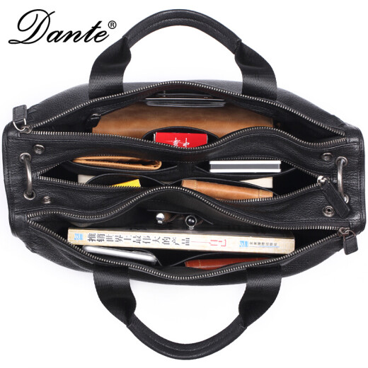 Dante [light luxury brand] American Dante Dandi new genuine sheepskin men's briefcase portable shoulder crossbody merchant [fine sheepskin] black