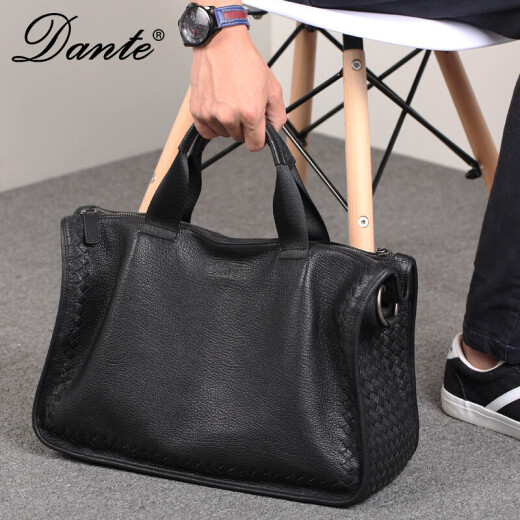 Dante [light luxury brand] American Dante Dandi new genuine sheepskin men's briefcase portable shoulder crossbody merchant [fine sheepskin] black