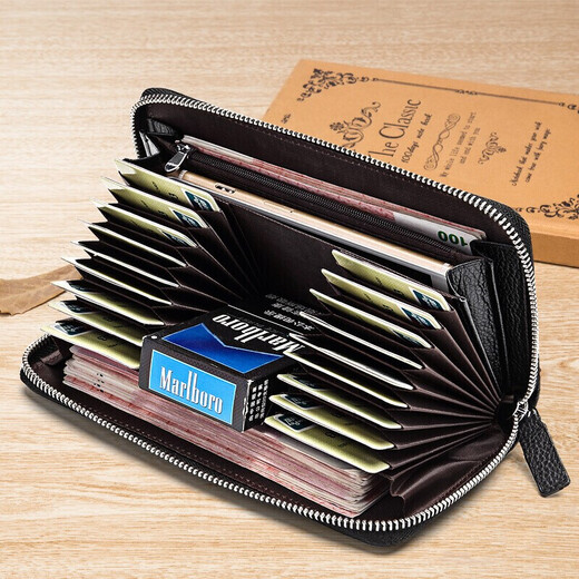 American Bison Card Holder Men's Multiple Card Slots Long Men's Wallet Business Card Holder Genuine Leather Zipper Card Holder Driver's License Cover Wallet Brown