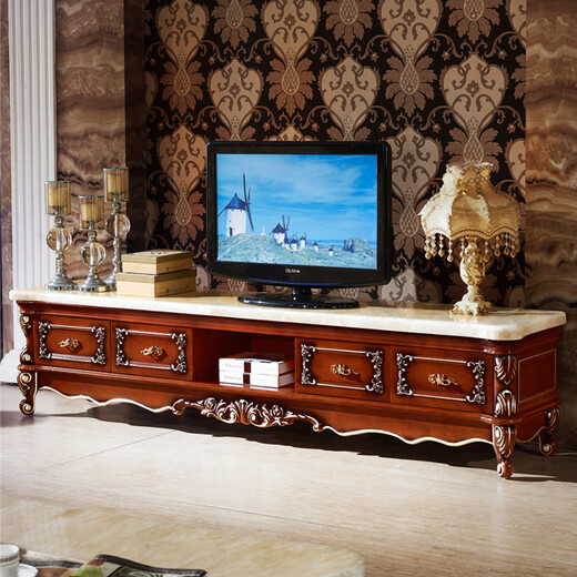 Mengmeisxuan muebles de mármol americano combinación de combinación de combinación de piedra beige natural gabinete de almacenamiento de madera maciza europeo gabinete de piso 698 1.8 metros gabinete de televisión