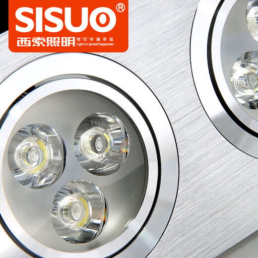 西索 LED射灯天花灯筒灯射灯6W 格栅灯斗胆灯 双头方形 黑银色 拉丝银双头射灯 6W暖白光开孔155x75mm