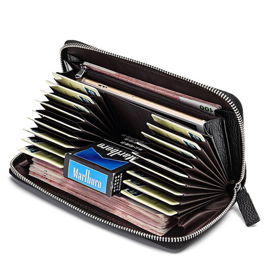 American Bison Card Holder Men's Multiple Card Slots Long Men's Wallet Business Card Holder Genuine Leather Zipper Card Holder Driver's License Cover Wallet Brown