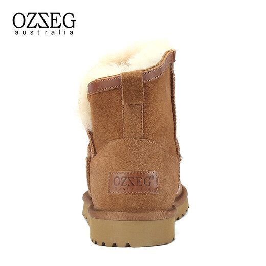 OZZEG澳洲雪地靴女冬季羊皮毛一体短筒加绒加厚保暖棉鞋厚底防滑短靴子 栗色 40