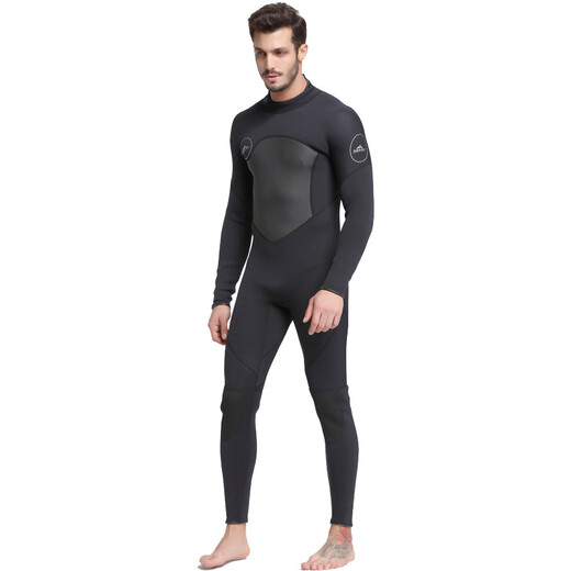 SBART 3mm swimsuit men's diving suit thickened thermal suit winter snorkeling suit one-piece long-sleeved jellyfish suit surfing suit black 3XL