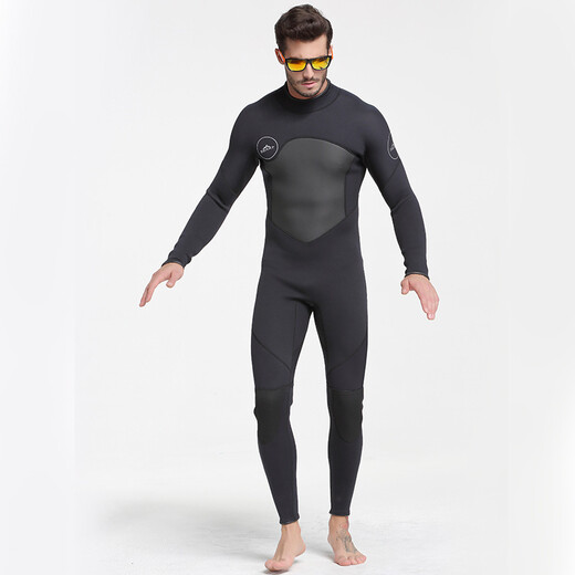 SBART 3mm swimsuit men's diving suit thickened thermal suit winter snorkeling suit one-piece long-sleeved jellyfish suit surfing suit black 3XL