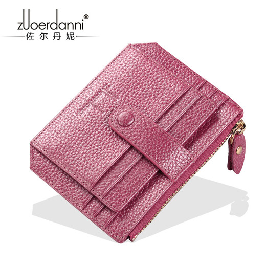 Zordani, bolsa de tarjeta doble, nueva bolsa de tarjeta pequeña ultra delgada para mujeres, billetera de mini cupón de tarjeta de tarjeta de vaca, bolsa de tarjeta de visita femenina 1021 rosa