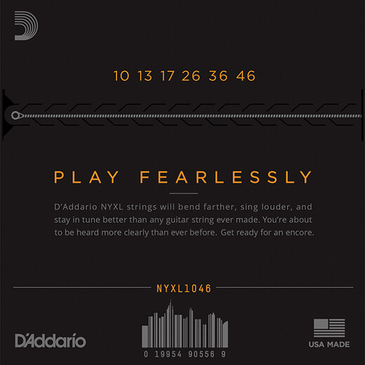 D'Addario nyxl1046 Importierte E-Gitarrenstrings, mit hohem Kohlenstoff mit hohem Kohlenstoff aus Stahlhalle, weichere 10-46