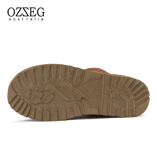 OZZEG澳洲雪地靴女冬季羊皮毛一体短筒加绒加厚保暖棉鞋厚底防滑短靴子 栗色 40
