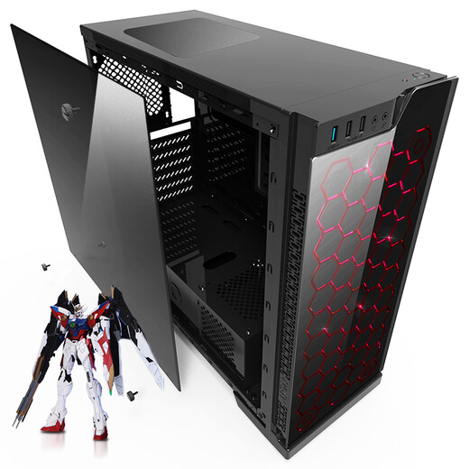Patriot (aigo) Shadow Computer Case Desktop (with 3 luminous fans/support ATX motherboard/cellular glass panel/backline/side translucent chassis/multi-hard disk)