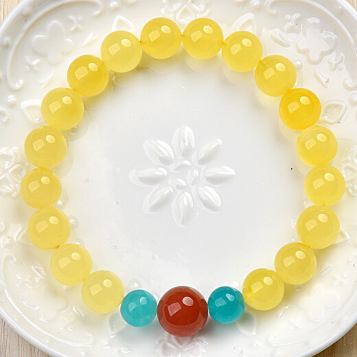 Ouchini Beeswax Bracelet Natural Amber Raw Stone Chicken Oil Yellow with Nanhong Duobao DIY Bracelet for Women's Birthday Gift