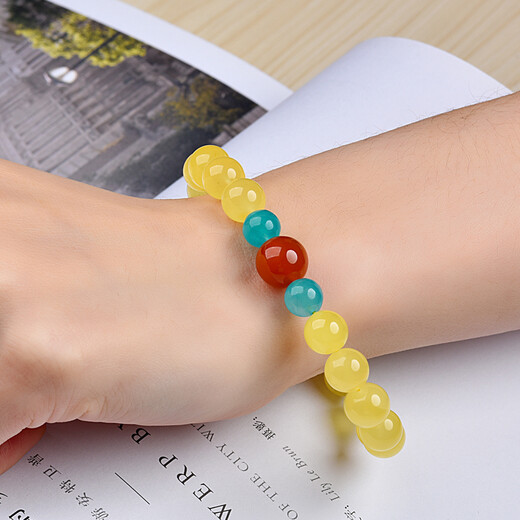 Ouchini Beeswax Bracelet Natural Amber Raw Stone Chicken Oil Yellow with Nanhong Duobao DIY Bracelet for Women's Birthday Gift