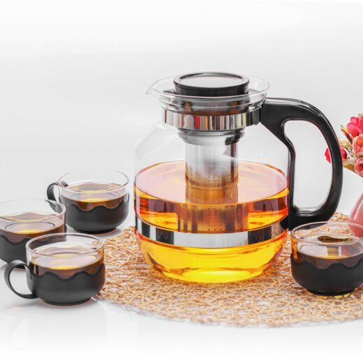 Lilac glass teapot large capacity 304 stainless steel inner tank thickened heat-resistant double ring buckle handle teapot office tea set