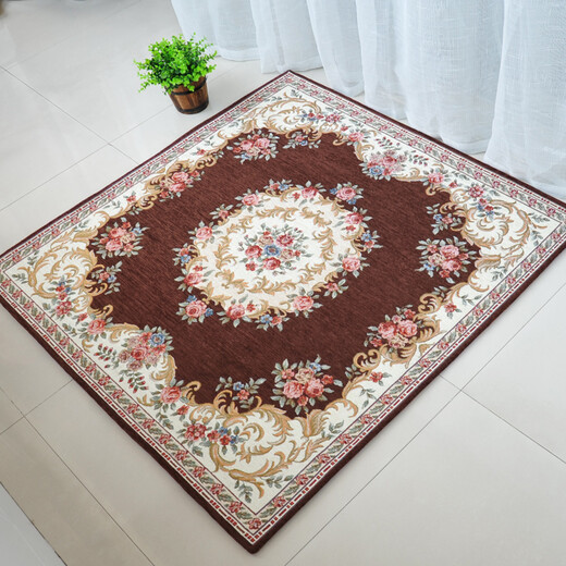 Zhonghong square carpet bedroom study cloakroom carpet American hanging chair computer chair mat entry entrance chenille jacquard blended weaving wear-resistant and durable machine washable T01 brown 100*100CM square