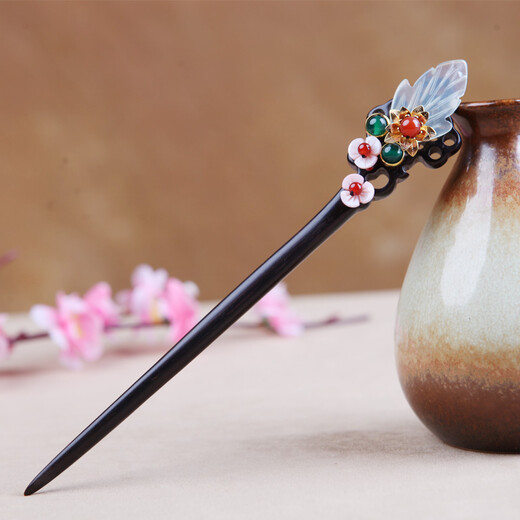 Jiangnan First Hairpin Xiu Jade Classical Palace Stepping Princess Chinese Headdress Wooden Hairpin Black Sandalwood Hair Accessories Hanfu Hairpin Accessories