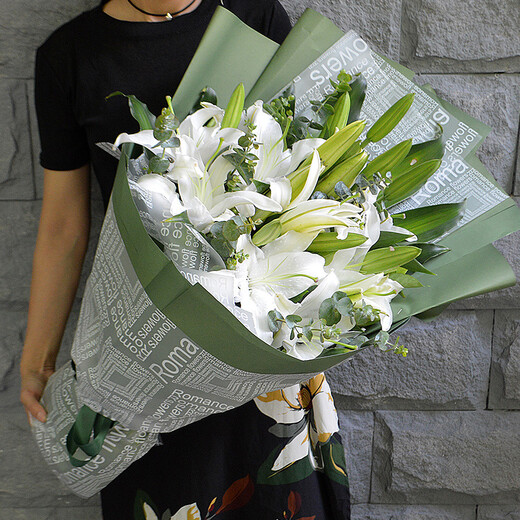 Eswina Flower Express 19-flower lily bouquet birthday gift for friends and elders nationwide delivery 19 white lily bouquet