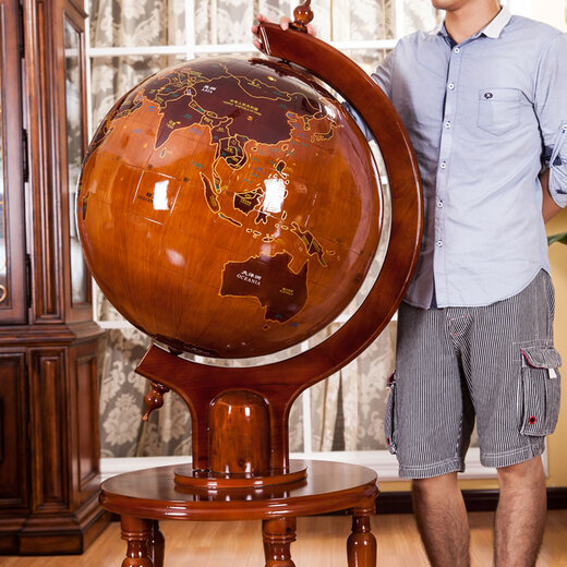 Botong Solid Wood Globe Office Craft Ornament School Celebration Housewarming Company Celebration Mid-Autumn Festival Gift Floor-standing Ornament Diameter 63CM Height 1.4 Meters Solid Wood Ball Round Bottom