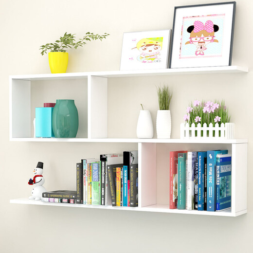 Wall rack bedroom wall cabinet partition wall cabinet wall hanging creative grid wall bookshelf wall rack S-shaped large warm white
