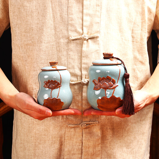 Shangdi Longquan celadon tea jar high-sealing Ge Kiln storage jar Pu'er awakening tea jar Ge Kiln tea set ceramic jar