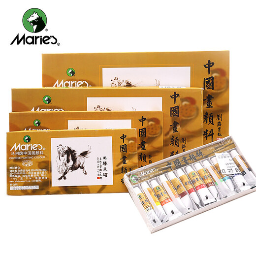 Marley Chinese painting pigments Chinese painting entry-level tool set for primary school students Chinese painting set ink painting complete set for beginners complete set of Chinese painting pigments Recommended for beginners - freehand entry version 12-piece set 18 colors 12ml