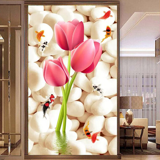 KS CROSS-STTICT SOIR ROOM NOUVEAU style Gold Jade Hall Tulip Nine Nine Fish 48 Couleur complète Entrée de broderie Full Hall Grande broderie 9896 Four-Strand Silk 52x96cm Grille moyenne Impression fraîche Custom Not Return